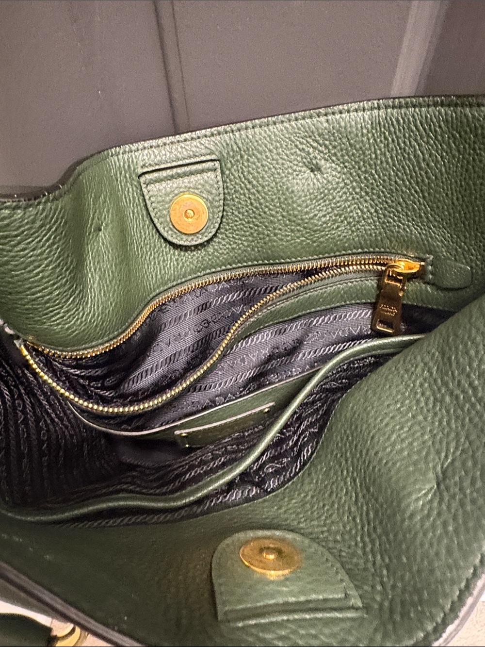 Prada Forest Green Pebbled Leather Tote with Gold Hardware - Picture 13 of 14
